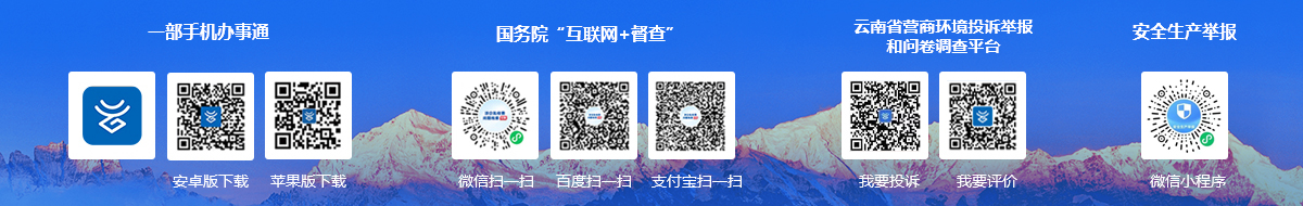 二维码展示包括一部手机办事通、国务院互联网+督查、云南省营商环境投诉举报和问卷调查平台、安全生产举报